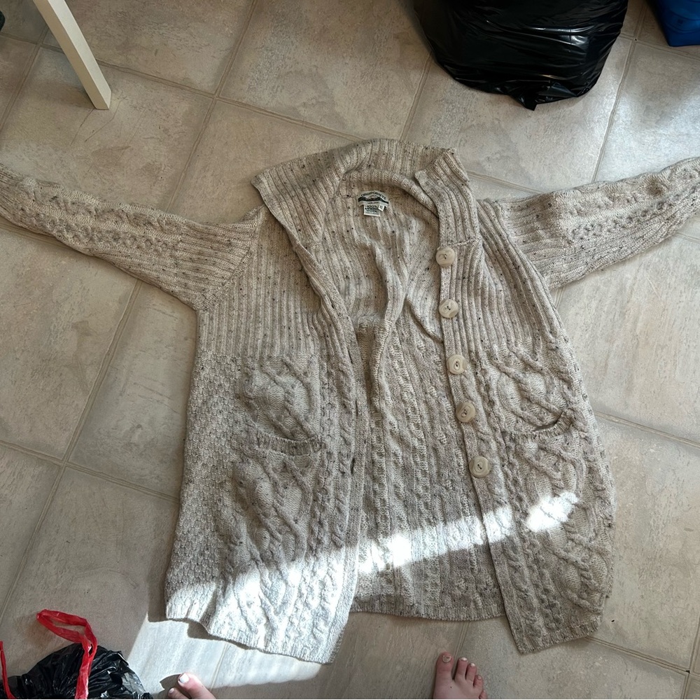 Aran Crafts Cream Cardigan Sweater with Cable Knit Design